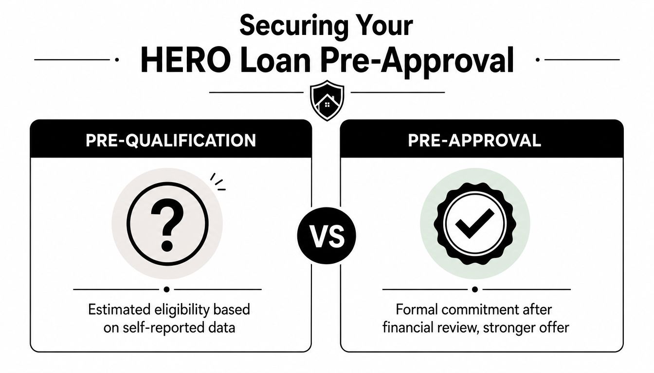 A comparison chart showing the difference between home loan pre-qualification and pre-approval for potential homebuyers.