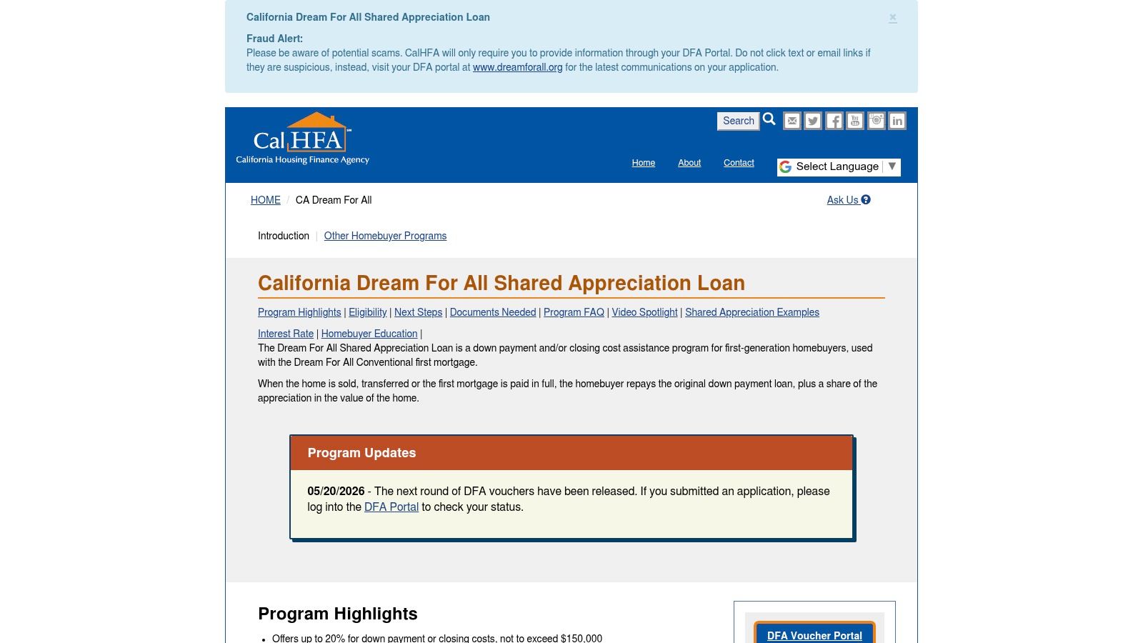 CalHFA Dream For All (DFA) – Shared Appreciation Loan