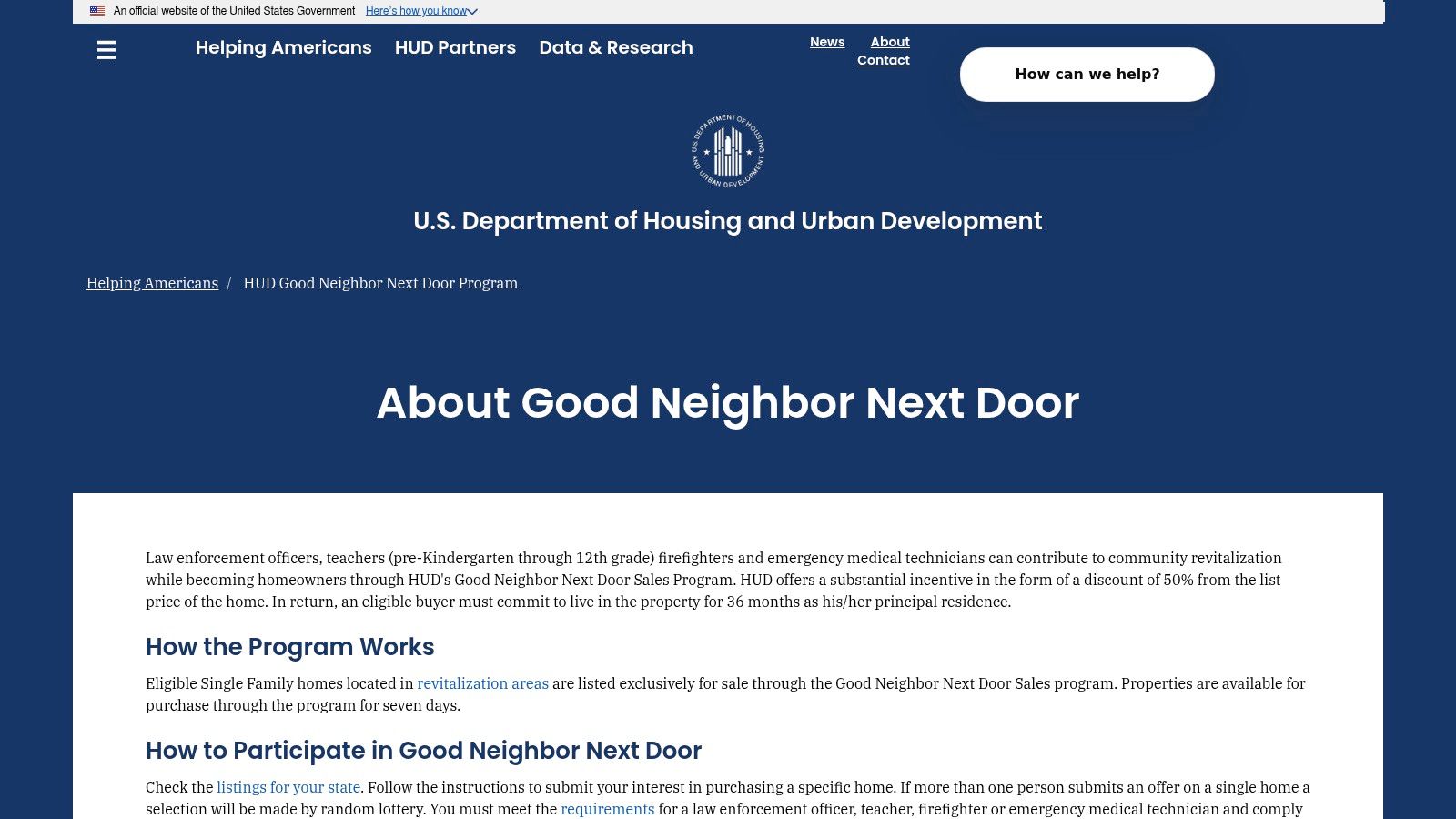HUD Good Neighbor Next Door (GNND)